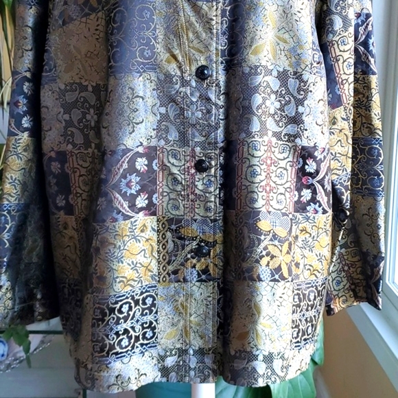 AKS Amy K Su Button Down Patchwork Floral Print Metallic Blouse Size 2X - Picture 4 of 17